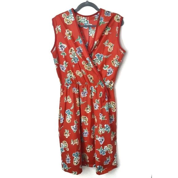 Vintage Red Floral Midi Dress - Picture 1 of 5